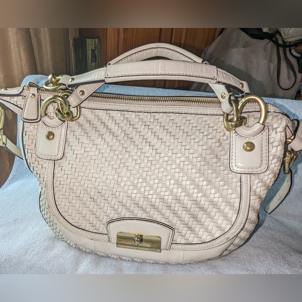 Coach Kristin woven leather satchel crossbody bag. F 23048